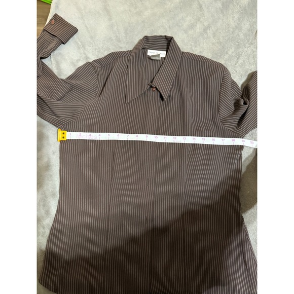 VTG Rena Rowan Saville Size 6 Brown Pin Stripe Long Sleeve Blouse Button Up - Picture 5 of 8